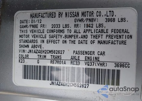 2012 Nissan 370Z Touring from USA, damaged, VIN JN1AZ4EH2CM562627